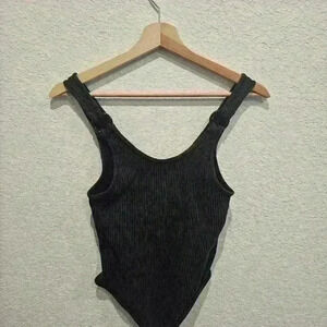 Black/gray thong body suit